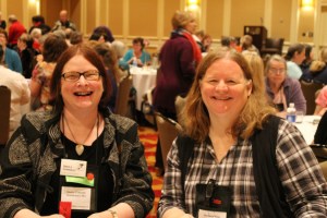 Sheila Connolly and Barb Ross speed dating in 2013.