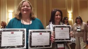 Barb and I with our Agatha nomination certs, Malice 2014