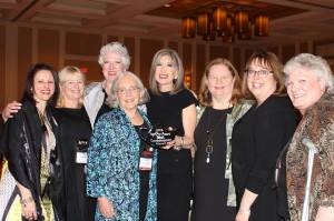 At 2013 Malice Domestic, celebrating Hank's win for Best Contemporary Novel. From L-R Liz, Kate Flora, Julie, Eidth, Hank, Barb, Sherry, and Mo Walsh