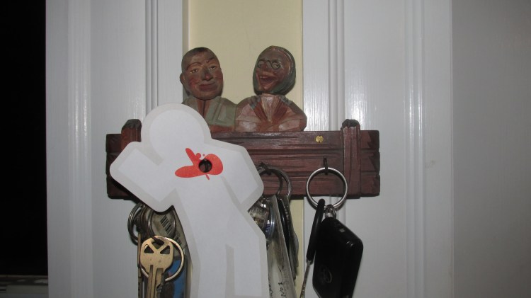 Hooked by the old man and woman who guard our house and our keys. 