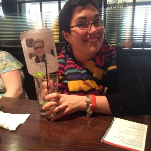 Jacki takes a break with Jessie Crockett. All that talking makes a girl thirsty.