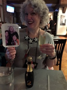 Toasting Julie Hennrikus's debut book Just Killing Time.