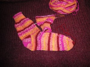 Socks in progress. Even the background is a WIP (it will be a felted wool bag)!