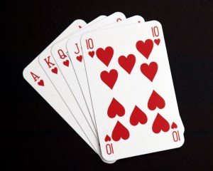 A studio image of a hand of playing cards.